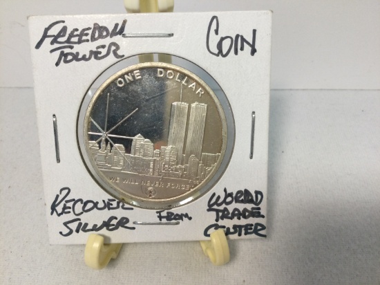 Rare: (Recovered) 1oz. .999 Silver Twin Tower coin.