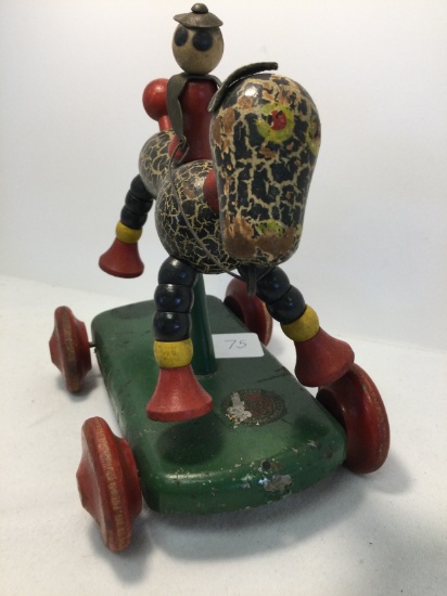 Cool 1930's-40's Race Horse Jockey Pull Toy