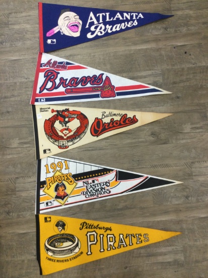 Great Collection of (5) Early Sports Pennants
