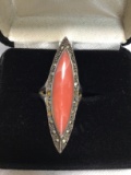 Outstanding Ladies circa 1930's Coral Gemstone Ring