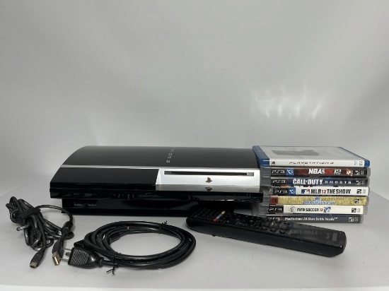 PLAYSTATION 3 WITH GAMES , REMOTE - UNTESTED