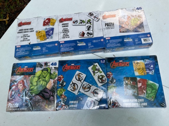 SEALED 3-PACK - MARVEL EVENGERS GAMES (CARDS, PUZZLE, DOMINOES)