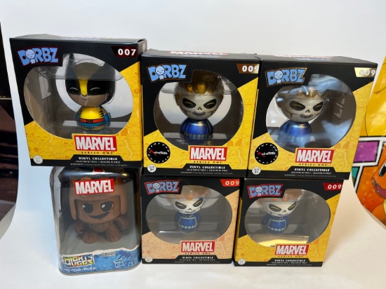 VINYL FIGURES (5) DORBZ - INCLUDING WOLVERINE, GHOST RIDER (1) MIGHTY MUGGS