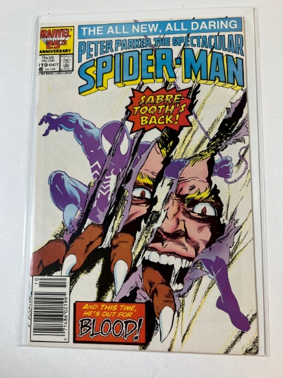 PETER PARKER. THE SPECTACULAR SPIDER-MAN #119 - "SABRE TOOTHS BACH" NEWSTAN