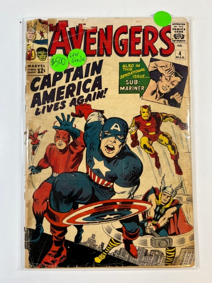 THE AVENGERS #4 - MARVEL 64' - "CAPTAIN AMERICA LIVES AGAIN" (FIRST SILVER