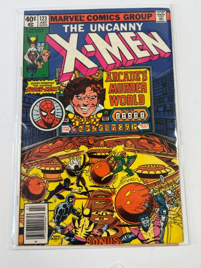 UNCANNY X-MEN #123 - MARVEL 79' - NEWSTAND - "ARCADE'S MURDER WORLD" (SPIDE