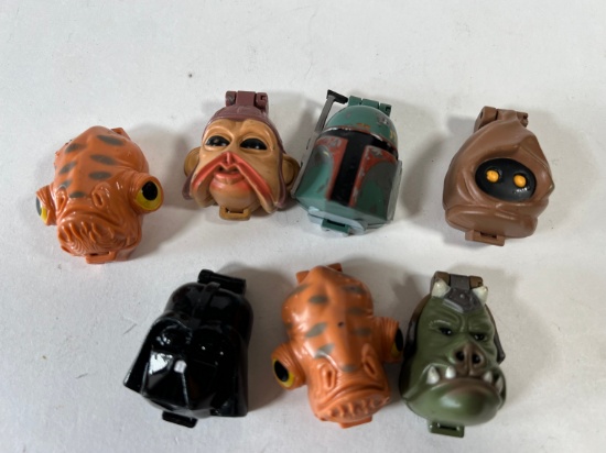 VINTAGE STARWARS 1996 MICRO MACHINE HEADS (6 OF 7 HAVE SMALL FIGURE INCLUDE
