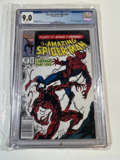 AMAZING SPIDER-MAN #361 - MARVEL 92' - CGC GRADE 9.0 - 1ST FULL APP OF CARN