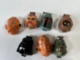 VINTAGE STARWARS 1996 MICRO MACHINE HEADS (6 OF 7 HAVE SMALL FIGURE INCLUDE