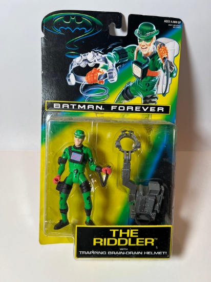 1995 BATMAN FOREVER "THE RIDDLER" WITH TRAPPING BRAIN-DRAIN HELMET - KENNER