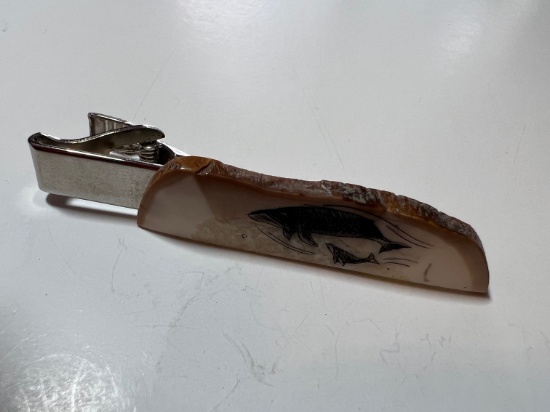ETCHED "WHALE" TIE-CLIP - SCRIMSHAW