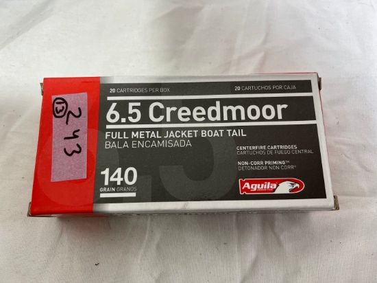 BOXES - AGUILA 6.5 CREEDMOOR FMJ BOAT TAIL (140 GRAIN) - 20 PER BOX - 260 R
