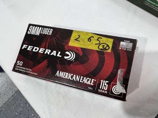 BOXES - FEDERAL AMERICAN EAGLE - 115 GRAIN FMJ 9MM LUGER (50 PER)