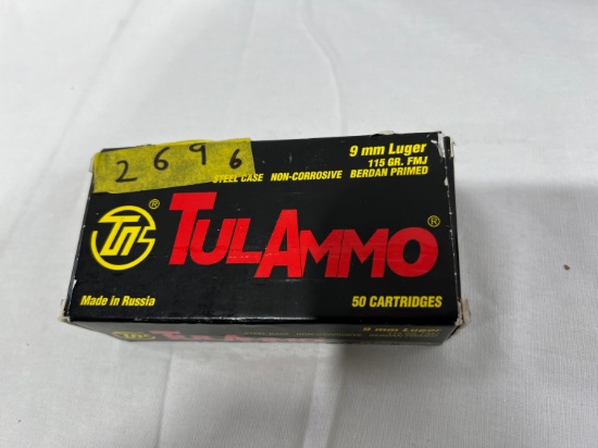 BOXES TUL AMMO 9MM LUGER - 115 GRAIN FMJ STEEL CASE - (50 PER)