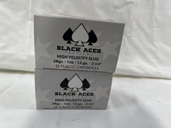 BOXES - BLACK ACES TACTICAL 12 GAUGE SHELLS - 28 GR, 1oz, 2 3/4" (10 PER BO