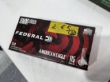BOXES - FEDERAL AMERICAN EAGLE - 115 GRAIN FMJ 9MM LUGER (50 PER)