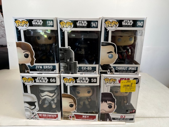 FUNKO POP: JYN ERSO #138, C2-B5 #147, CHIRRUT IMWE #140, FIRST ORDER STORMT