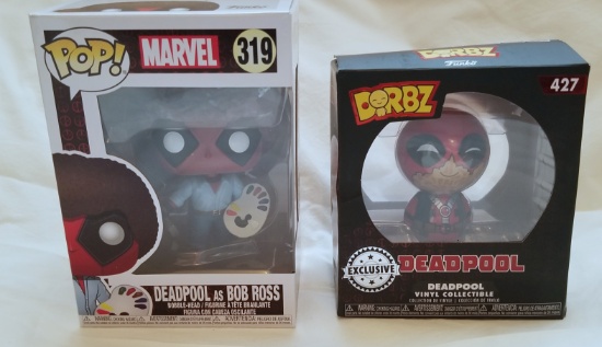 2018 Funko Pop 319 - Marvel - Deadpool as Bob Ross and 2018 Funko Exclusive