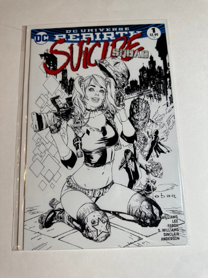SUICIDE SQUAD DC UNIVERSE REBIRTH #1 MOST GOOD HOBBY BLACK AND WHITE COVER