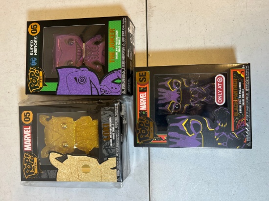 FUNKO POP PIN! LOKI #05, THE JOKER #05, BLACK PANTHER SE (TARGET EDITION)