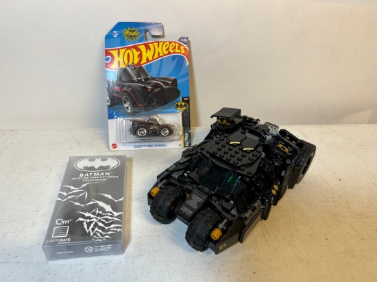 LEGO BATMAN MOBILE, BATMAN METAL BATWING KEYCHAIN, HOTWHEELS BATMAN 3/5
