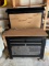 TOOL BENCH WITH 4 DRAWERS, PEG BOARD N SHELF - BLACK METAL/WOOD TOP