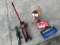 TOOLS ASSORTED - 2 JACKS, 1 BOTTLE JACK, WHEEL CHOCKS, RATCHET STRAPS