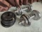 LOT - 2 DUMBELLS (WITH ASSORTED PLATE WEIGHTS)