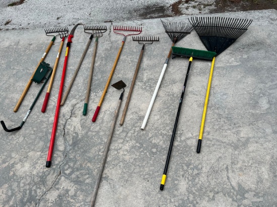 LAWN TOOLS ASSORTED - RACKS, & MORE