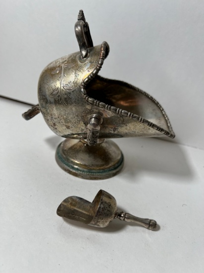 SILVER PLATED COPPER - SHEFFIELD ENGLAND - ETCHED SUGAR BOWL WITH SCOOP