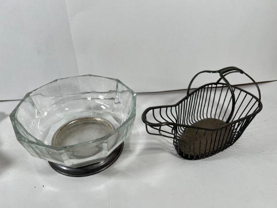 PCS - CRYSTAL BOWL & PLATED BASKET