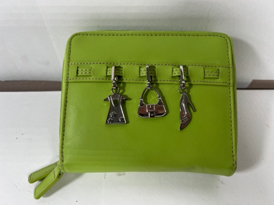 LIME GREEN ZIP WALLET WITH CHARMS