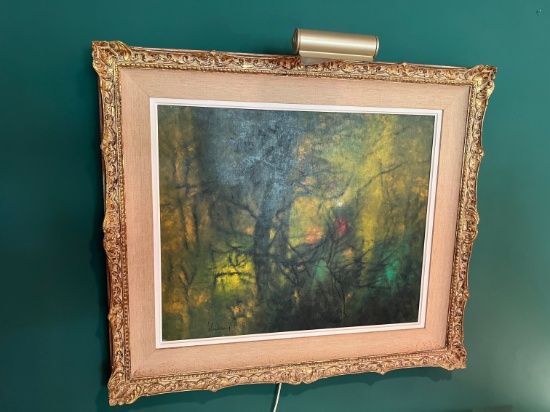 OIL ON CANVAS - FRAMED - SIGNED - ORNATE FRAME WITH LIGHT