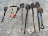 (7) SHOVELS (1) PICK AXE ASSORTED