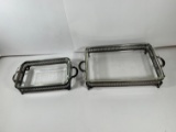 ANCHOR HOCKINS GLASS COOKWARE WITH SILVERPLATE HOLDERS