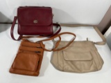 HANDBAGS ASSORTED - RED, TAN, BEIGE LEATHER