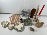PCS ASSORTED - WOOD CARVED FIGURES, ASH TRAY, DISHES, & MORE