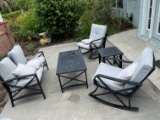 LOT - 5 PC PATIO SET - LOVE SEAT, 2 ROCKERS, COFFEE TABLE & END TABLE (WITH