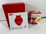 SMALL APPLIANCES - (1) MINI WAFFLE MAKER (1) EGG PEELER