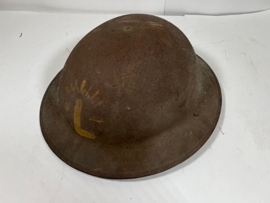 ANTIQUE MILITARY HELMET "L" - WIITH LEATHER CHIN STRAP