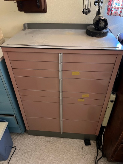 8-DRAWER METAL DENTAL TOOLS CABINET - PINK (INCLUDES CONTENTS OF DENTAL TOO