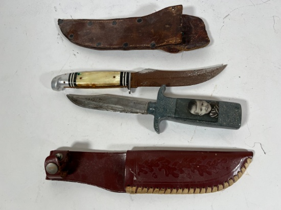KNIFES - WITH LEATHER SHEATHS (1) RICHARDS (1) WESTERN