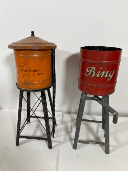 ANTIQUE METAL TOY WATER TOWERS (1) BING (1) THE IVES RAILWAY LINES