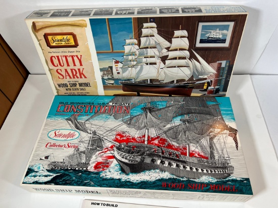 WOOD SHIP MODEL KITS SCIENTIFIC (1) CUTTY SARK, (1) OLD IRONSIDES USS FRIGA