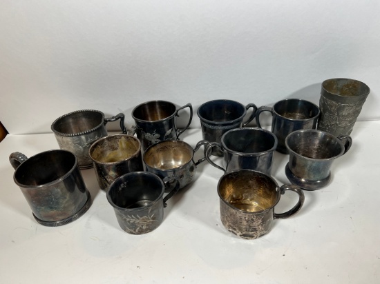 ASSORTED ETCHED SILVER PLATE/STERLING CUPS