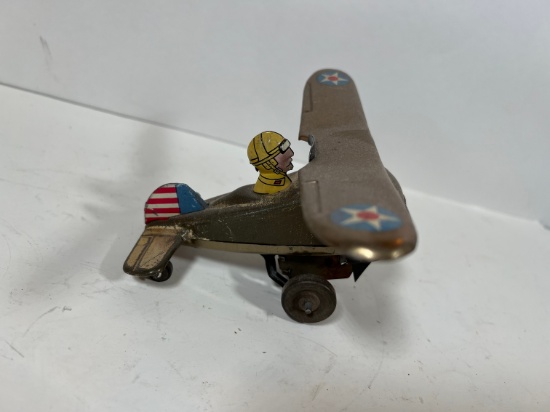 ANTIQUE TIN WIND UP PLANE TOY