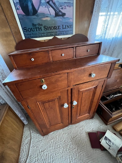 ANTIQUE HANDMADE WOOD CABINET/BUFFET - 5 DRAWERS & 2 DOOR CABINET'