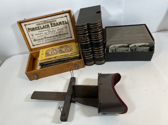 ANTIQUE KEYSTONE VIEW CO  STEROSCOPE WITH ASSORTED STEREOGRAPH INLAYS - INL