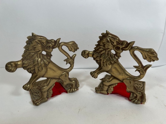 PAIR - BRASS LION BOOKENDS