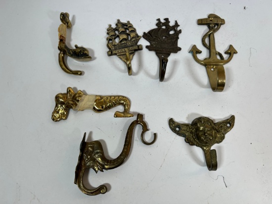 BRASS ASSORTED HOOKS - NAUTICAL, MERMAIDS, & MORE